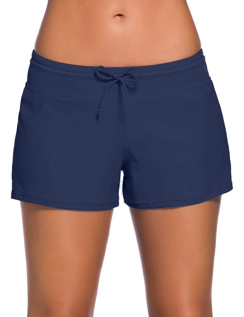 ChinFun Board Shorts Women's Swimswear Tankini Swim Briefs Side Split Swimsuit Bottom Waistband Stretch Boardshorts Beach Trunks Inner Lining Navy Blue Size M - Image 1